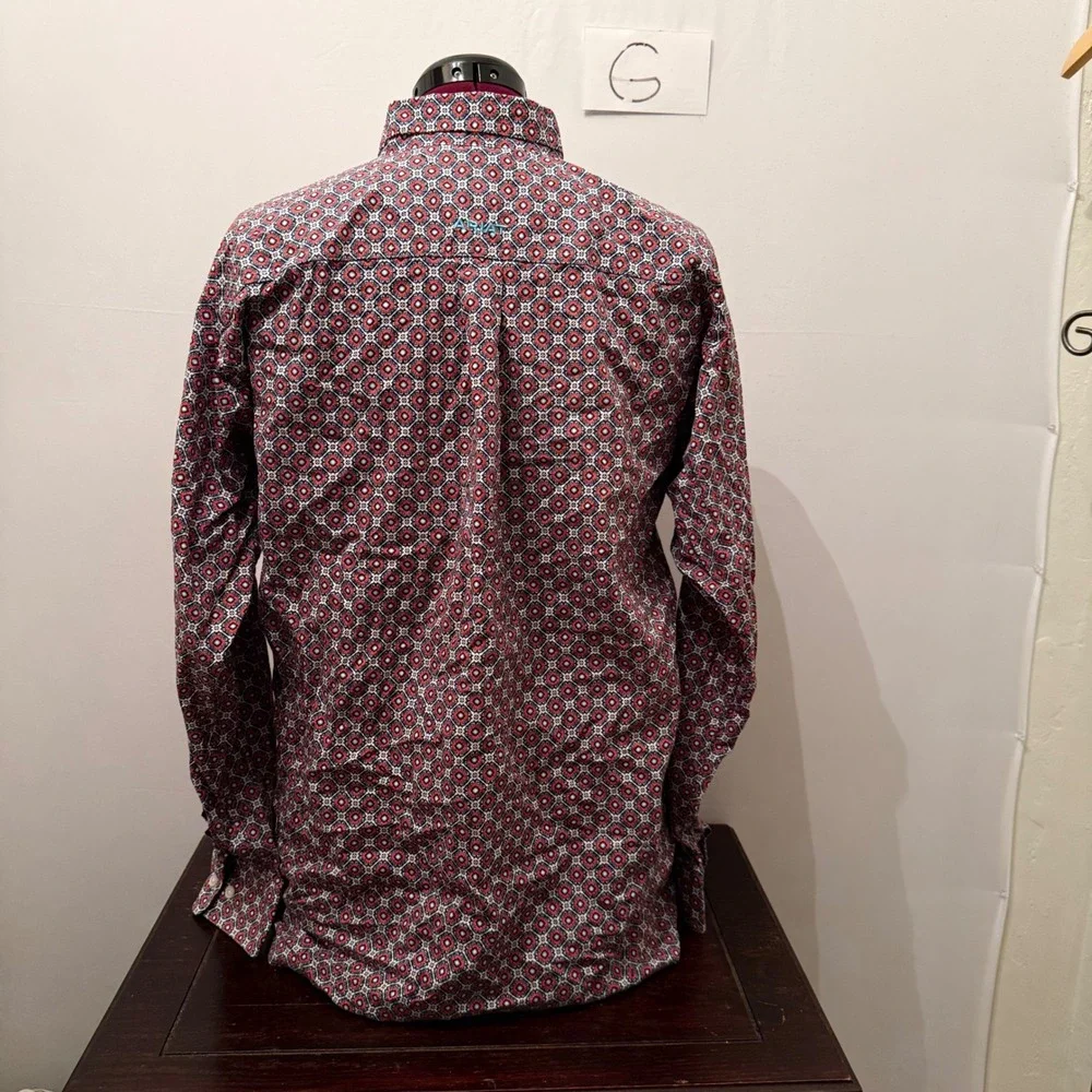 Ariat Shirt Button Down Geometric Medallion Embroidered Red Blue Mens XL